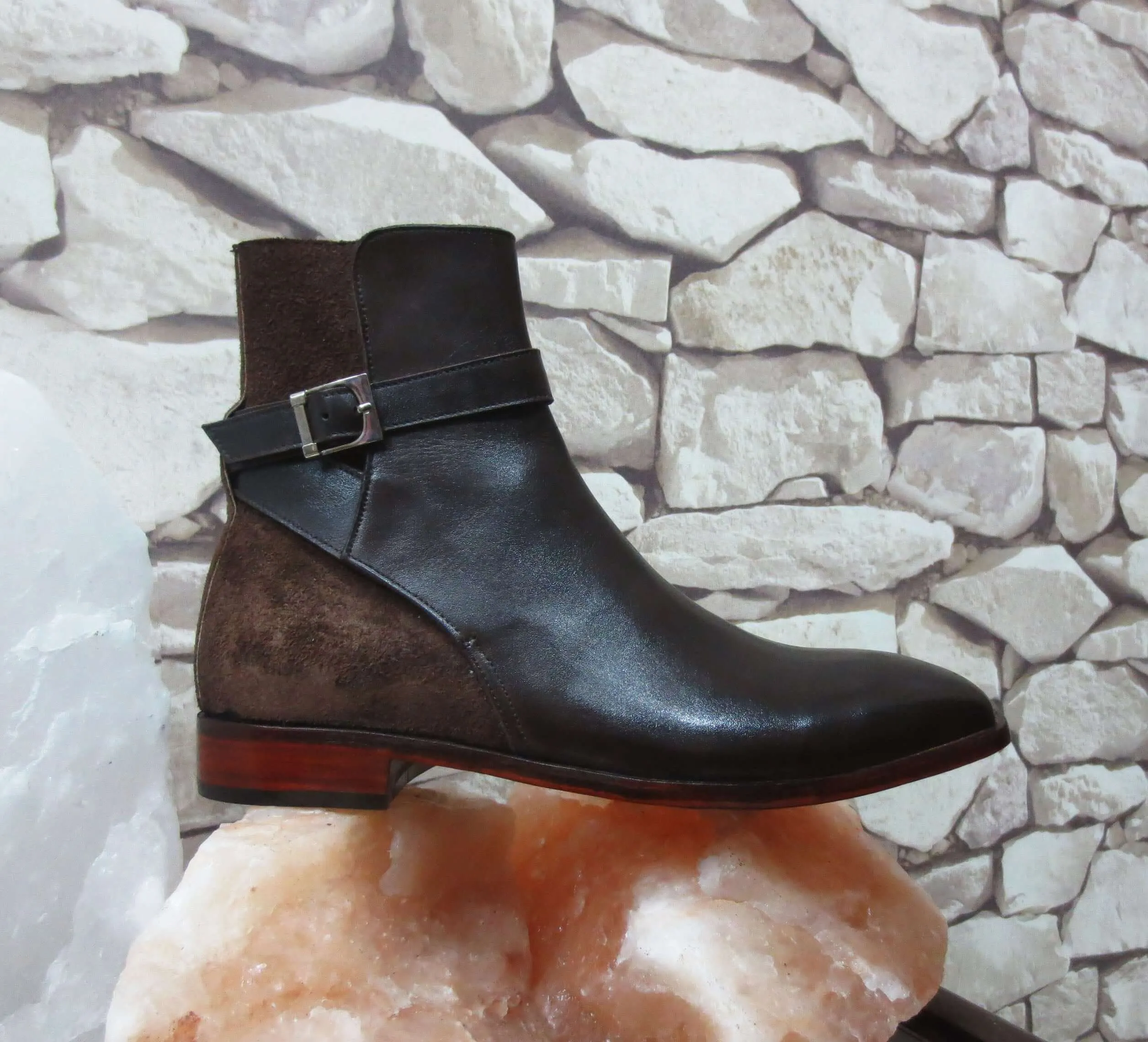 Stylish men's Handmade Leather & Suede Brown Jodhpur Buckle Boots