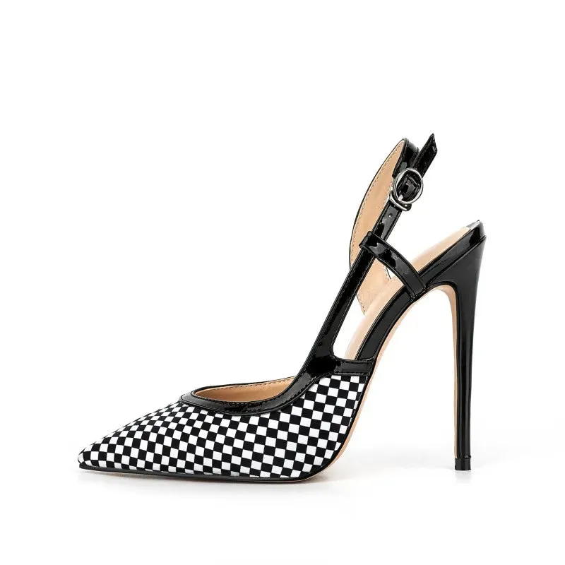 Trend4us Women's Chic Checkered Slingback Pointed Toe Heels