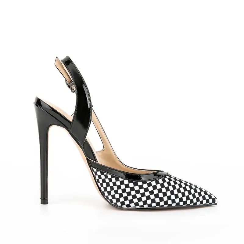 Trend4us Women's Chic Checkered Slingback Pointed Toe Heels