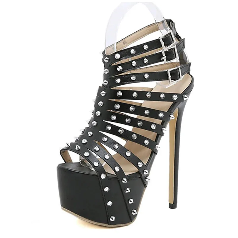 Trendy Black Fashion Rivet Peep Toe Heels