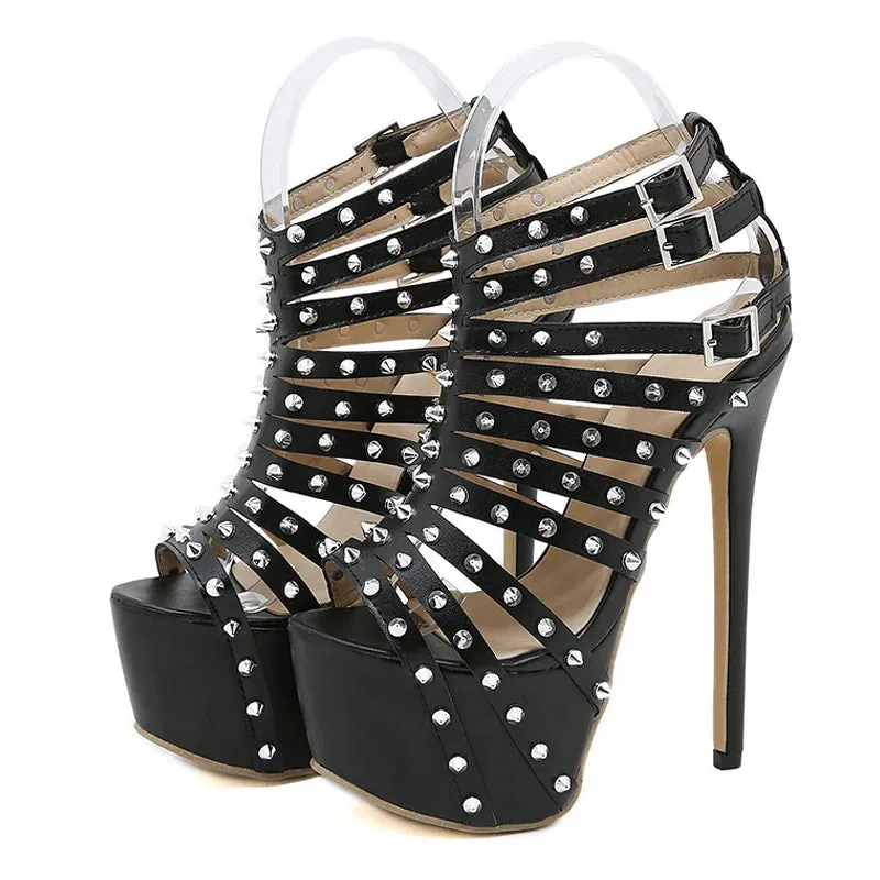 Trendy Black Fashion Rivet Peep Toe Heels