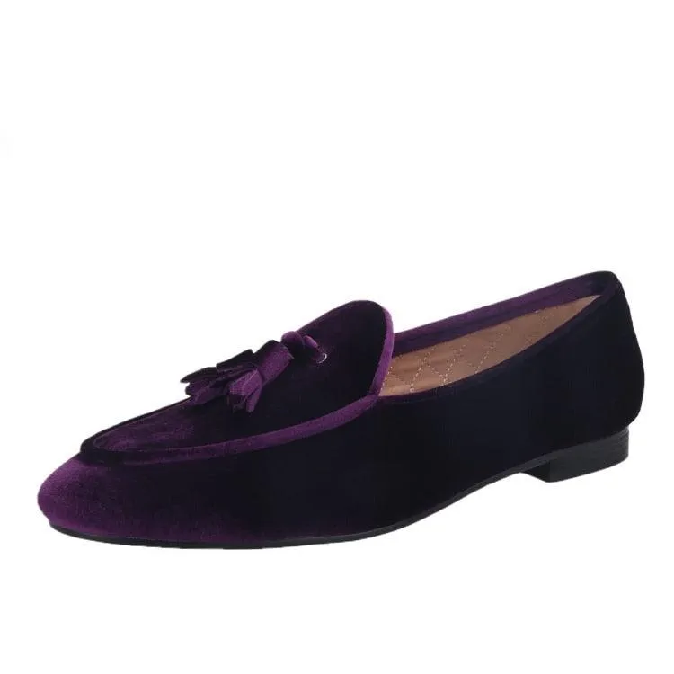 Velvet Men Loafers With Tassels - Men Shoes