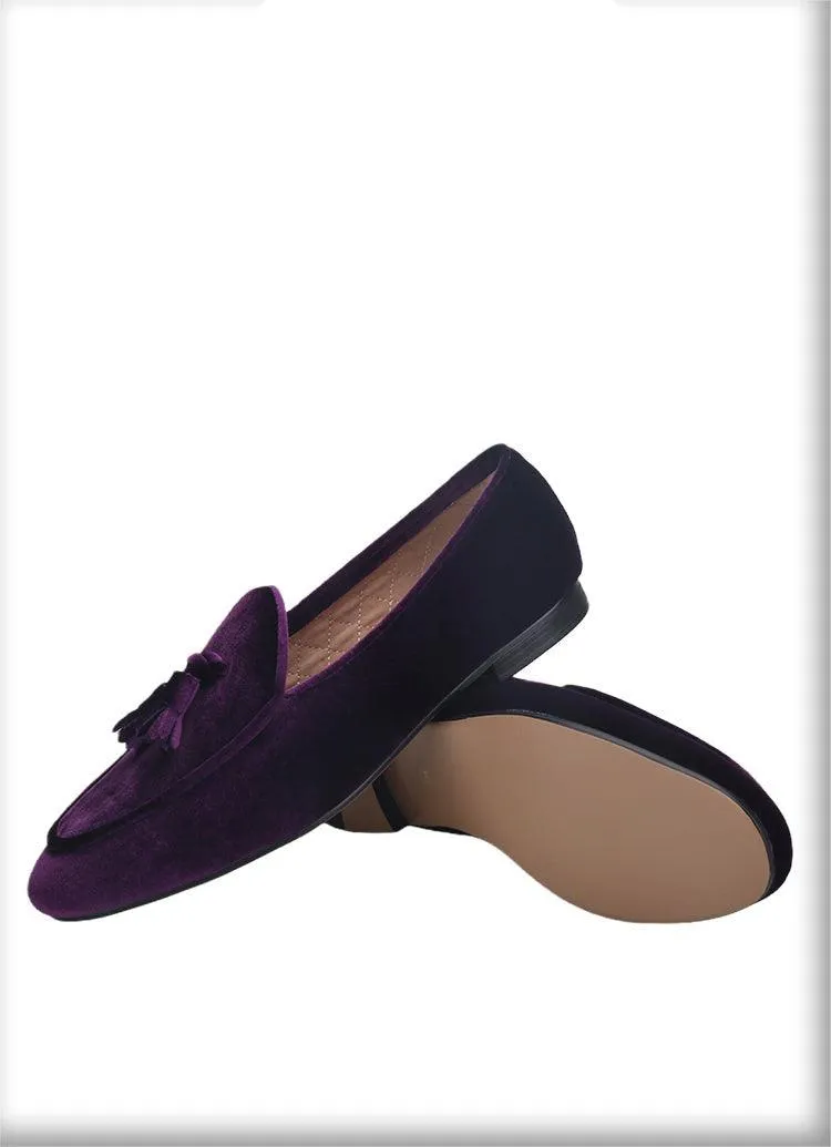 Velvet Men Loafers With Tassels - Men Shoes