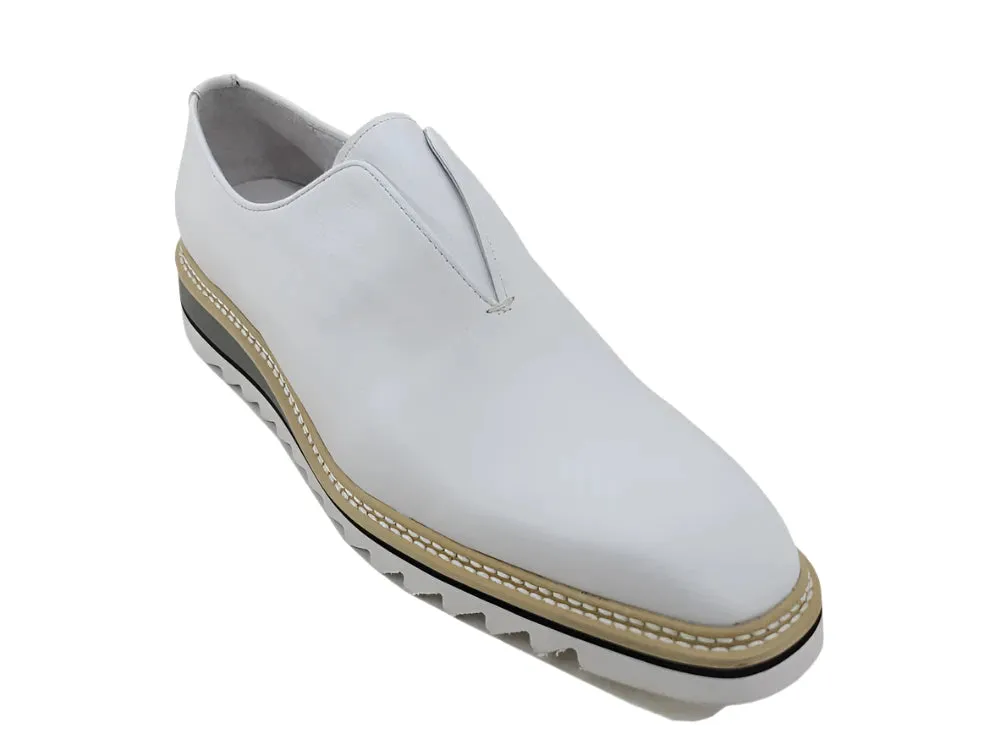 White Carrucci Men's Shoes Laceless Slip-On Loafer with Contrast Color Style No: KS550-08