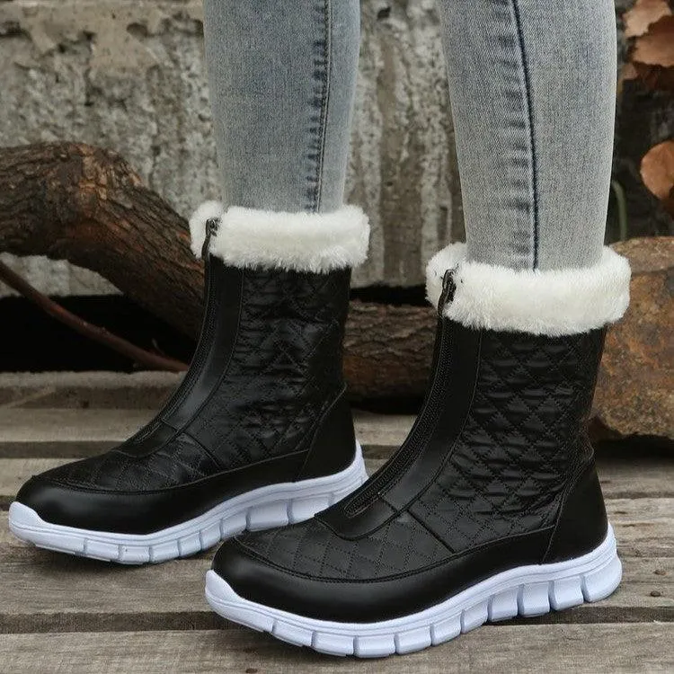 Women’s Black Winter Boots – Front Zipper, Warm & Cozy