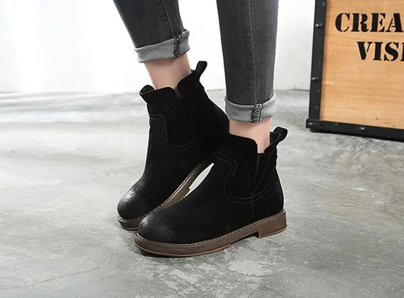 Women's Winter Warm Genuine Leather Ankle Chelsea Boots