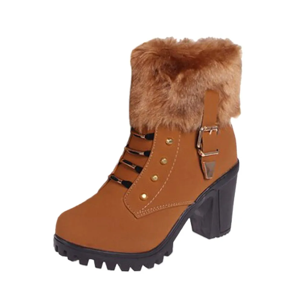 Women's Winter Warm Hoof-Heeled Ankle Boots