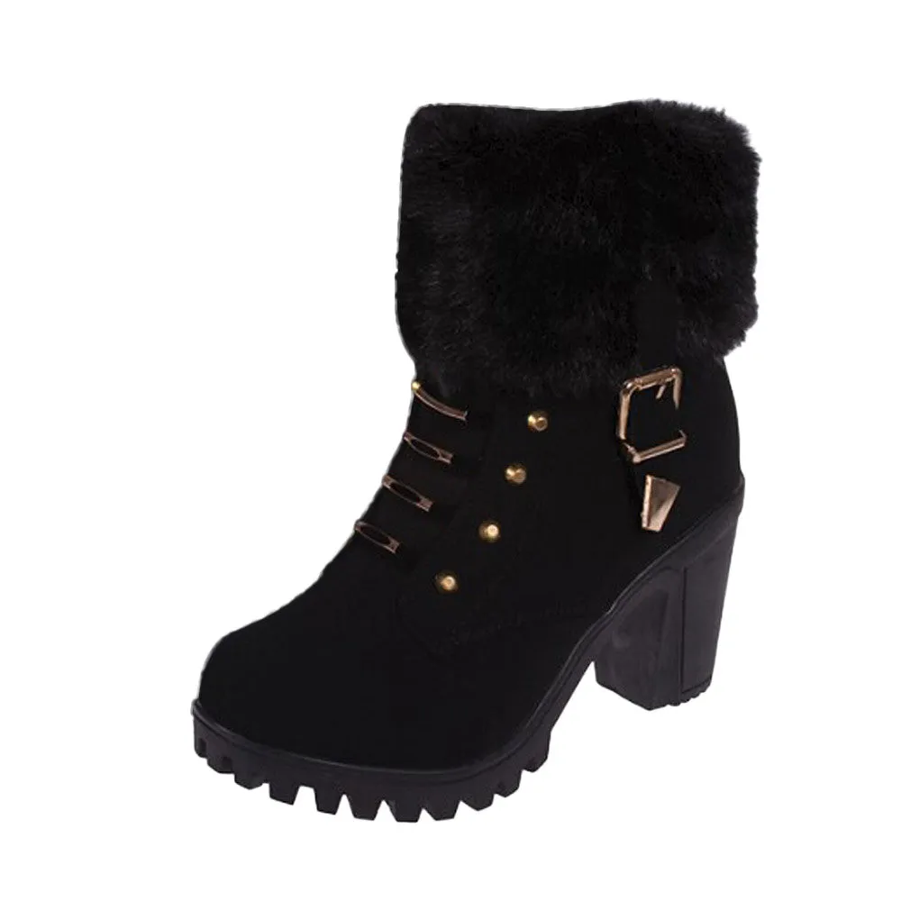 Women's Winter Warm Hoof-Heeled Ankle Boots