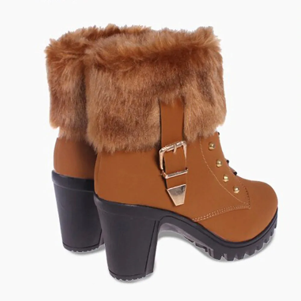 Women's Winter Warm Hoof-Heeled Ankle Boots