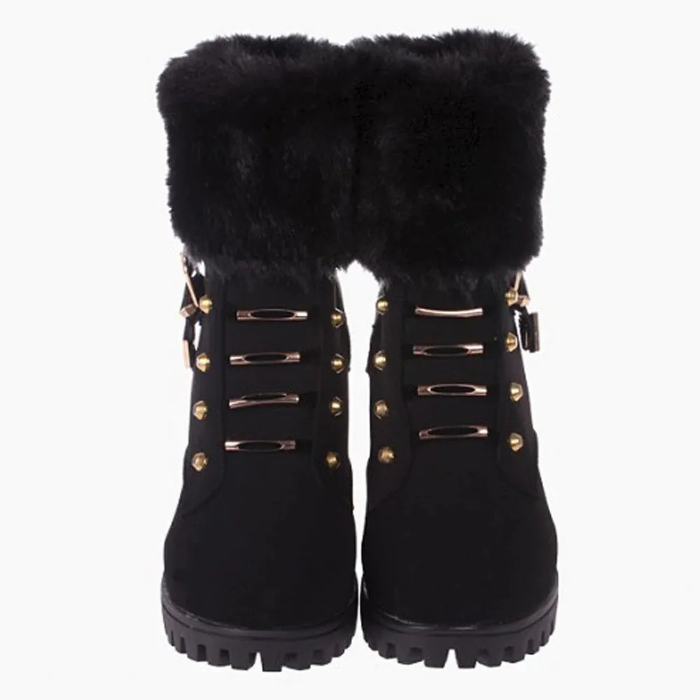 Women's Winter Warm Hoof-Heeled Ankle Boots