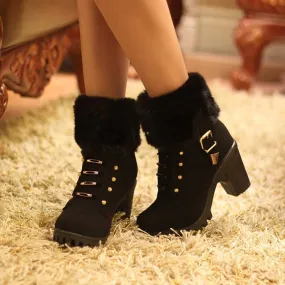 Women's Winter Warm Hoof-Heeled Ankle Boots