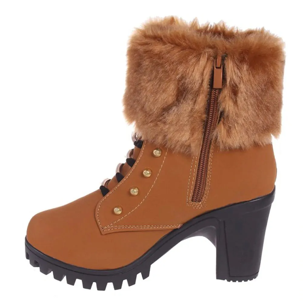 Women's Winter Warm Hoof-Heeled Ankle Boots