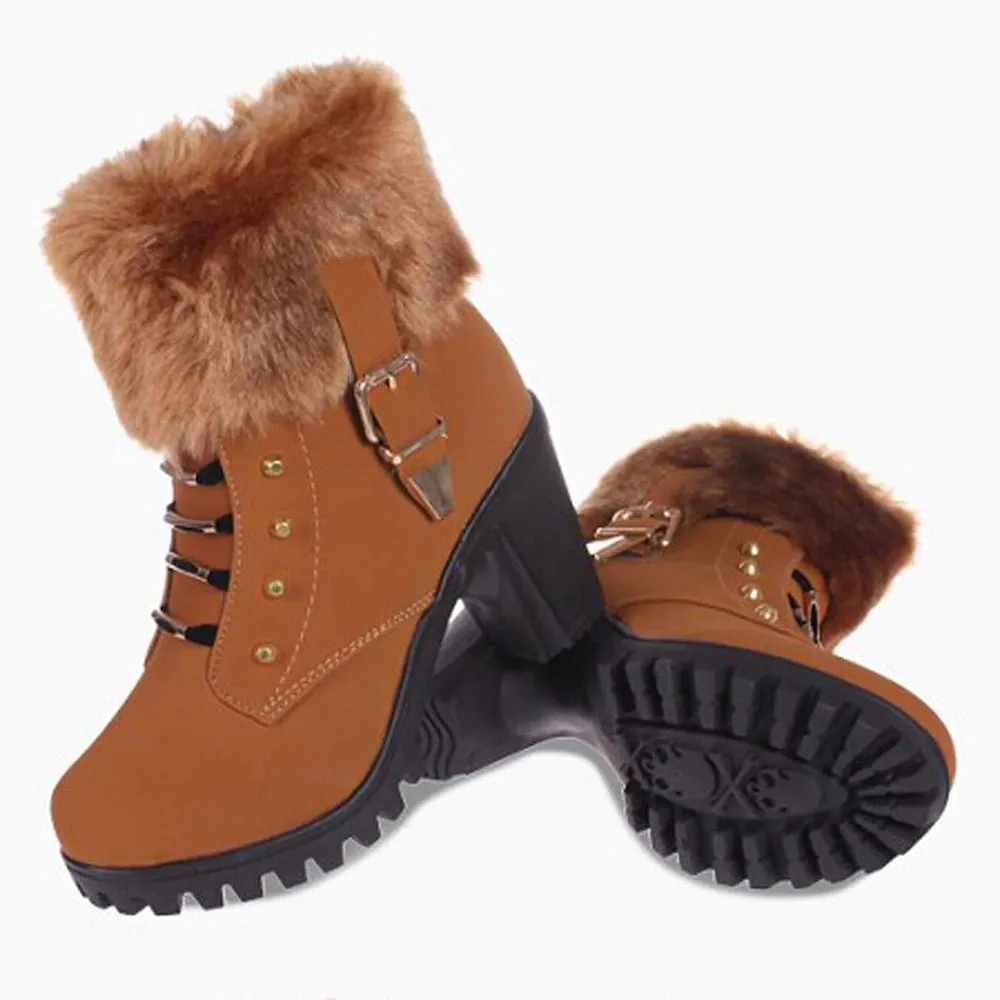 Women's Winter Warm Hoof-Heeled Ankle Boots