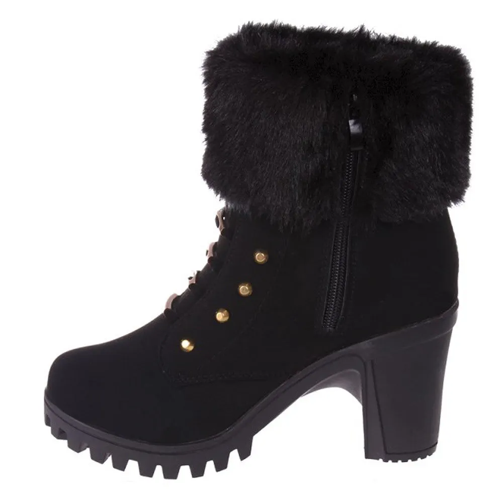 Women's Winter Warm Hoof-Heeled Ankle Boots