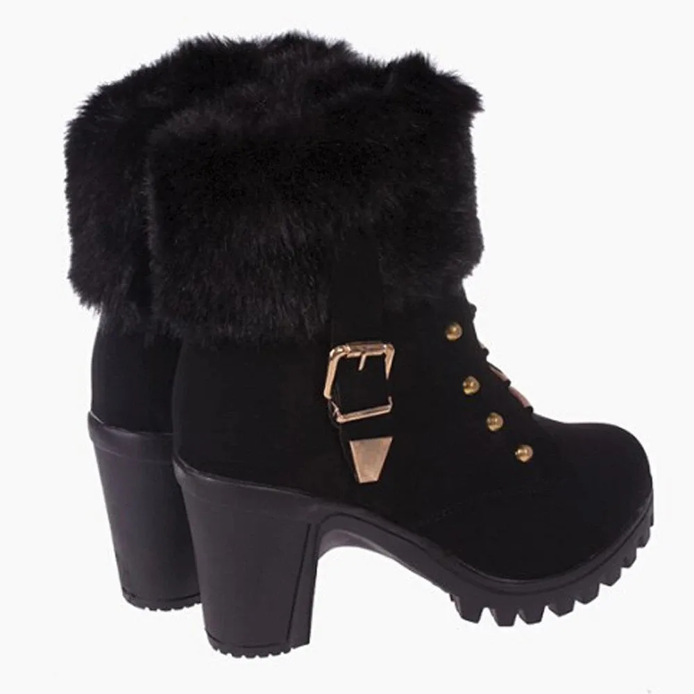 Women's Winter Warm Hoof-Heeled Ankle Boots